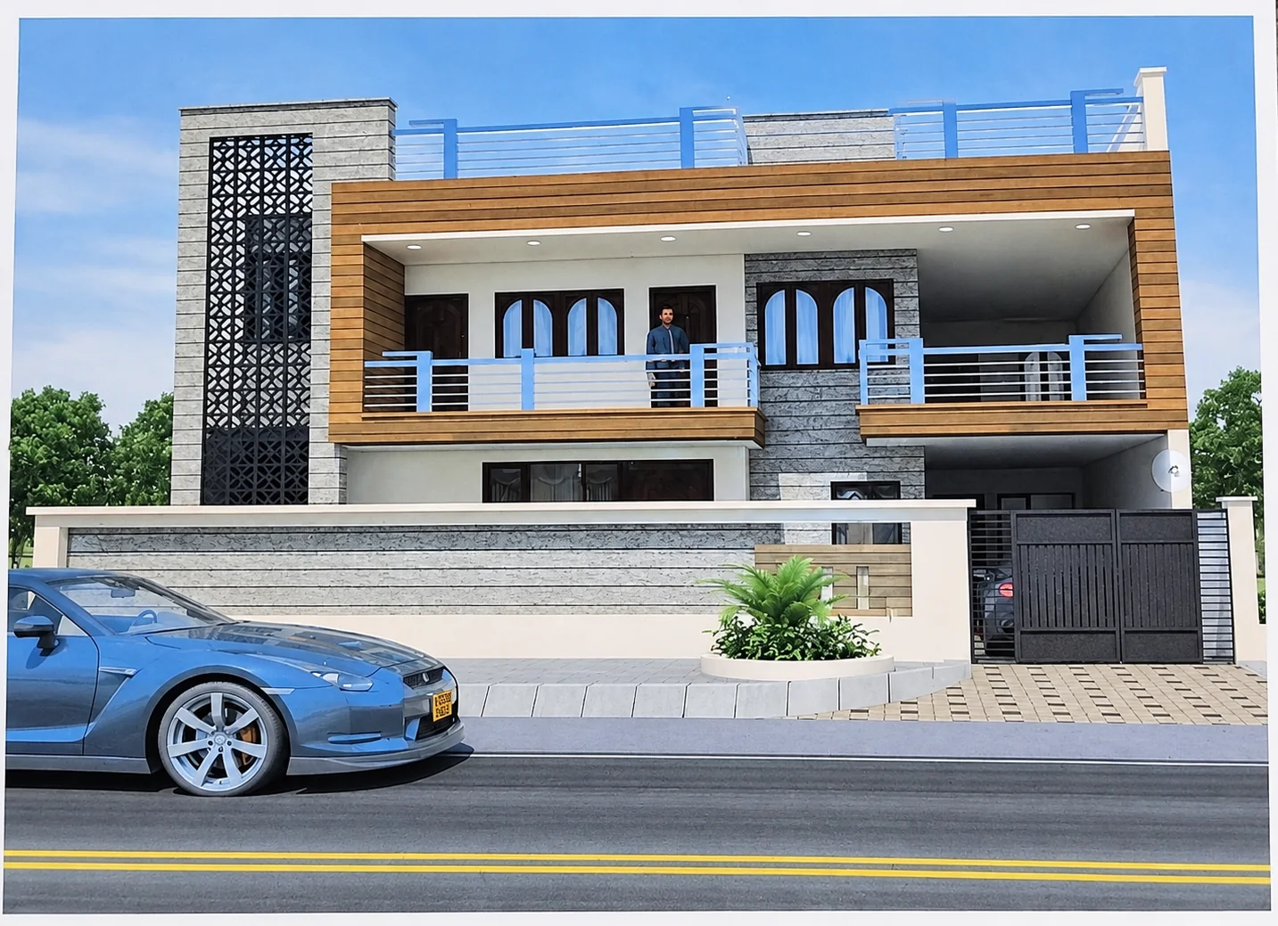 Contemporary Wood & Stone Urban Residence, Jaipur